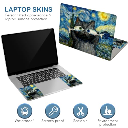 Image of DINKY Laptop Skin Sticker Decal 15.6 inch 15.4 inch 12 inch 13 inch 13.3 inch 14 inch 15 inch Laptop Universal Vinyl Skin Stickers Cover Art Decal Notebook PC Personalized Protector, Blue Starry Sky Cat Fish