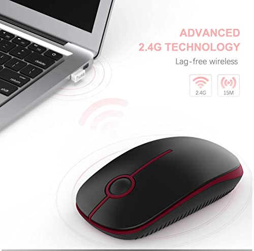 Image of VssoPlor Wireless Mouse, 2.4G Slim Portable Quiet Computer Mice with Nano Receiver for Notebook, PC, Laptop, Computer-Black and Wine Red