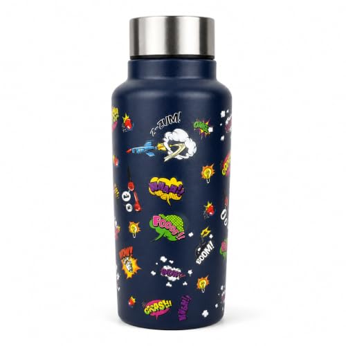 Image of Stainless Steel Water Bottle for School Office Travel | Printed Water Bottle | Drinking Bottle for Home Gym College | Stylish Bottle for Daily Use Picnic & Gifting (Black With Comic)