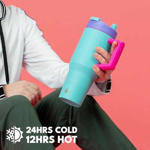 Image of Elemental 100% Leak Proof 32oz Tumbler with Handle & Straw Travel Mug | Stainless Steel Double Wall Insulated Tumbler for Hot and Cold Beverages with Sip & Straw Lid