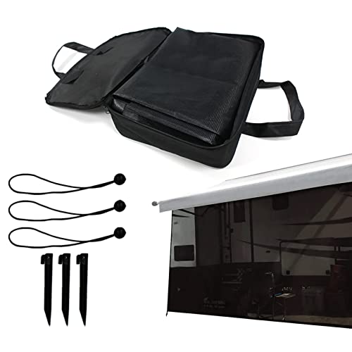 RV Fabric Replacement Screen with Zipper 8'x 13', Universal Mesh Awning Sunscreen Kit for Camper Trailor Motorhome Outdoor UV Blocker - Black