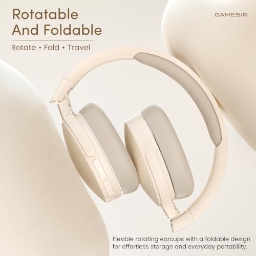 Image of GameSir BeatXtra Wireless Stereo Bluetooth Headphones V5.3, Over Ear Foldable Headset with 40mm Drivers, Soft Cushioned Ear Pads, Built-in Mic, AUX Input, 10M Wireless Range, Teen & Adults (Beige)
