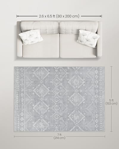 SONGMICS HOME Area Rug, 5x7 ft Rug for Bedroom, Non-Slip Carpet, Home Decor, for Living Room, Machine Washable, Boho Style, Light Gray UTAR023G01V1