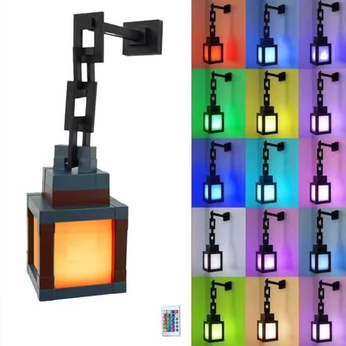 Xugenxes Pixel Lantern Night Light 16-Color LED Wall lamp USB Rechargeable Wall Night Light with Remote Control Suitable as a Bedside lamp for Boys and Girls Room Decoration and Cosplay