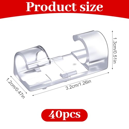 40 Piezas Clips Transparentes para Cables, Sujetacables Adhesivos para Organización de Cables Bajo Escritorio miniatura 2
