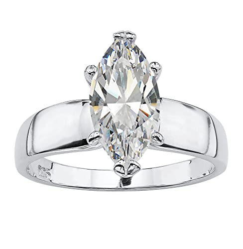 Palm Beach Jewelry Rhodium Plated Sterling Silver Marquise Cut Cubic Zirconia Solitaire Engagement Ring