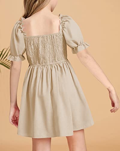 Laocerence Girls Summer Chiffon Ruffle Mini Dress Square Neck Lantern Short Sleeve Smocked Dress #TOP2