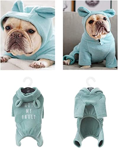 HXSCOO Blauer Hundepyjama aus weicher Baumwolle, Hundeoverall, Hunde-Hasenohr-Hoodies for französische Bulldogge/englische Bulldogge/amerikanischen Pitbullterrier (Color : Blue, Size : XL)