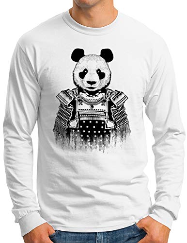 T-shirt manches longues homme Panda Bear Samurai vêtement coton blanc Asian Fighter