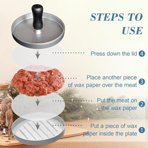 Image of Round Shape Meat Burger Patties Maker Machine | Non-Stick Surface Vegetable and Aloo Tikki Press Mold with Wooden Handle | Burger Press Patty Maker | Kitchen Mold Hamburger Press