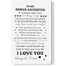 Bonus Daughter Gifts Stepdaughter Birthday Wallet Card from Step Mom Dad Engraved Metal Wallet Insert Card with Inspirational Love Notes from Step Mother Christmas Graduation Gifts for Bonus Daughter
