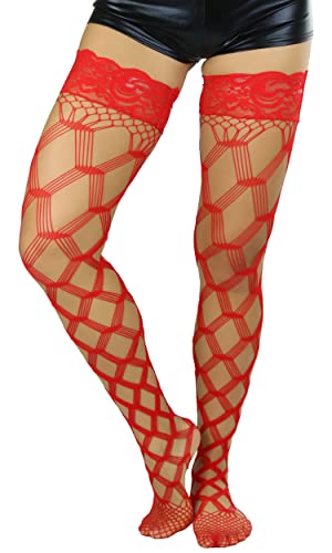 Image of ToBeInStyle Women's Multi-Strand Large Diamond Fence Net Thigh High Stockings