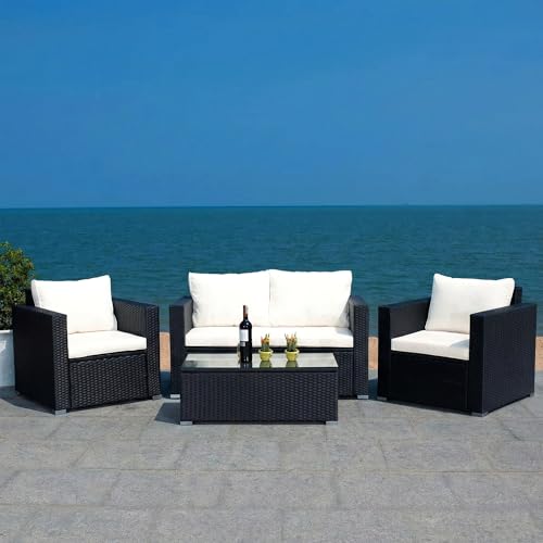 Image of OUTLIVING Outdoor 4 Seater Sofa Set | Balcony Sofa | Patio Furniture Sets | Conversation Sets | Wicker | Garden | Balcony | (Black-White)