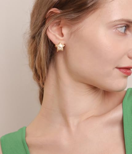 OZEL - Star Earrings for Women -14K Gold, White Gold Plated - Made in KOREA - Unique Star Reversible Huggie Gold Earrings4