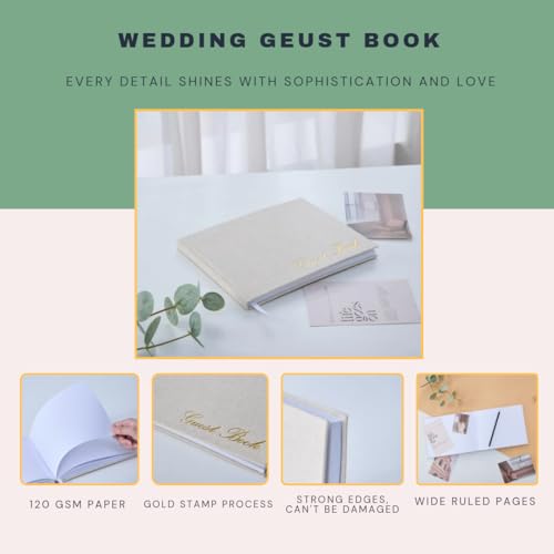 Image of HKMK Wedding Guest Book - Perfect for Wedding Receptions, Baby Showers, Birthdays,Special Events - Polaroid Guest Book with 100 Lined and Blank Pages for Sign-in and Photos -Linen Hardcover,Beige