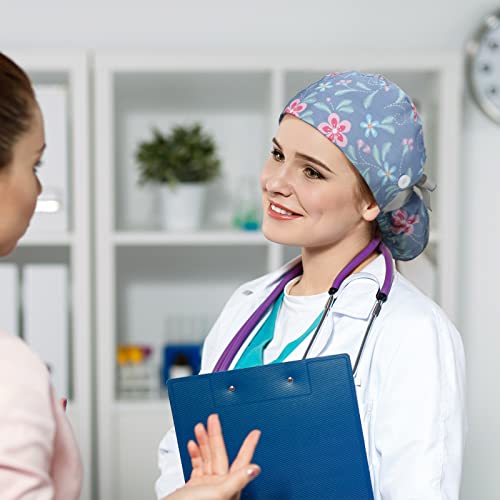 Image of Honoson 6 Pcs Scrub Caps Women with Buttons | Adjustable, Bouffant Surgical Caps, with Ponytail Holder, Cotton Nurse Hats