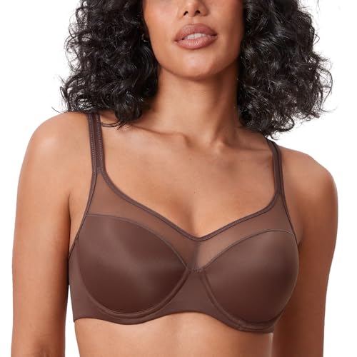 Image of DELIMIRA Women's Full Coverage Bras Underwire Lightly Padded Plus Size Supportive Tshirt Sheer Bra