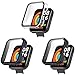 3Pack Screen Protector Case Compatible with Redmi Watch 2 Lite Smartwatch Accessories, PC Bumper Tempered Glass Scratched Resistant Full Protective Cover for Redmi Watch 2 Lite (3-Clear,Blue,Black)