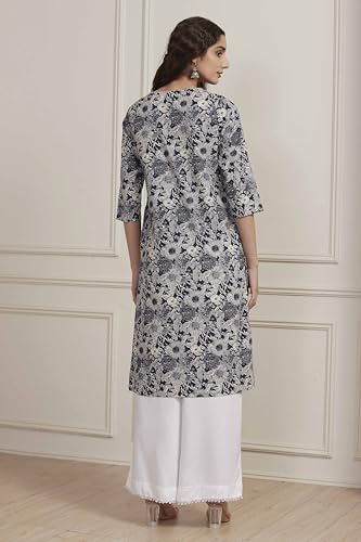 Image of BIBA Women Cotton Floral Printed Straight Kurta