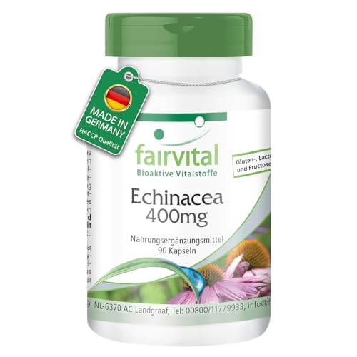 fairvital Equinácea 400mg, 90 cápsulas, fáciles de tragar, 400mg de polvo de Echinacea purpurea por cápsula, ALTA DOSIS, VEGANO