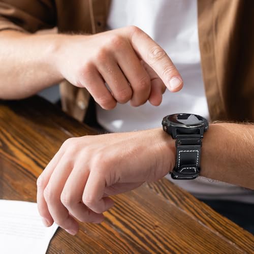 Image of ZPJPPLX 26mm Genuine Leather Quick fit Watch Band Compatible with Garmin Fenix 8 /quatix 51mm /Fenix 7X pro /7X /6X Pro /6X /5X Plus /5X /3 HR /3 /tactix 8 AMOLED-51mm /7 Pro /Enduro 3 2 /Descent Mk3i-51mm /Mk2i