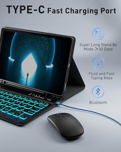 Image of Keyboard Case for Tab A11 / A9 8.7-inch Case with Keyboard Samsung Galaxy Tab A11-2025 A9-2023 Tablet Case with Magic Keyboard Backlit Built-in Pencil Holder with Mouse Black