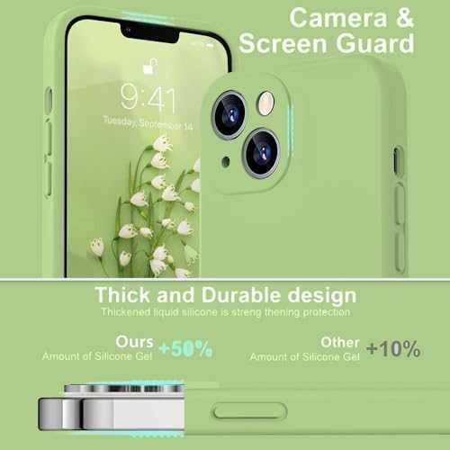 Image of DIZORO Compatible with iPhone 15 Camera Protection Case 6.1, Slim Liquid Silicone 3 Layers Full Covered Soft Gel Rubber Phone Case Protective Cover -Matcha