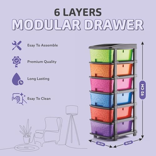 Image of 6XL Plastic Modular Drawer System for Home, Office, Hospital, Parlor, School, Doctors, Home and Kids, Product Dimension When assembeled