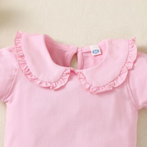 Image of Magic Park 12M-14Y Toddler Short Sleeve T-Shirt Girls Ruffle Blouse Kids Solid Color Tee Casual Tops Holiday Clothes