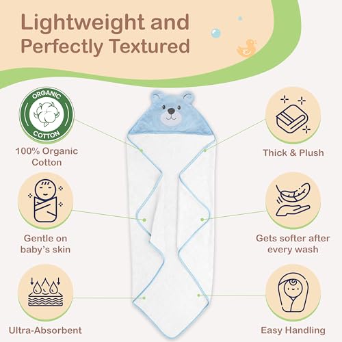 Image of OEKO-TEX 100% Organic Cotton Baby Toddler Bath Hooded Towel Soft 33x33 in