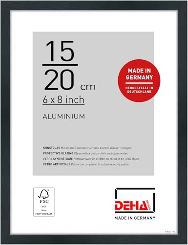 DEHA Design marco de fotos, 15 x 20 cm, Aluminio, Negro mate, Marco de fotospara colocaren formato vertical y apaisado, vidrio sintético irrompible, Tribeca