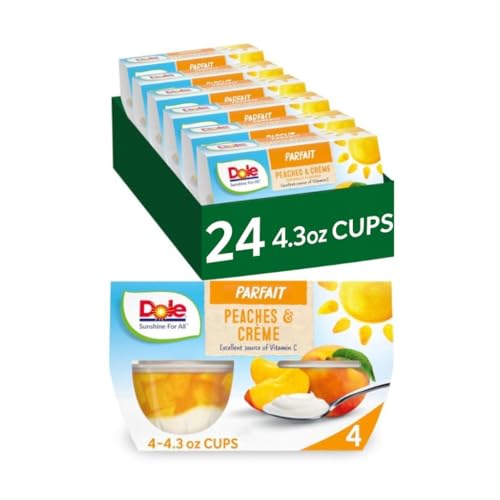 Dole Fruit Bowls Peaches & Creme Parfait, Gluten Free Healthy Snack, 4.3 Oz, 24 Total Cups