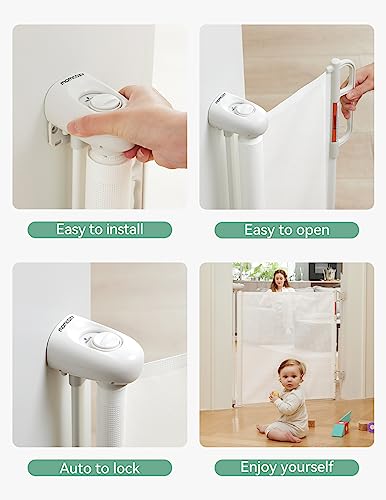 Momcozy Automatischer Verriegelung Treppenschutzgitter Ausziehbar für Baby, Haustier Türschutzgitter, Kinderschutzgitter, Einhändig Öffnen,0-140 cm, Geeignet für Treppen/Türen/Innen & Außen
