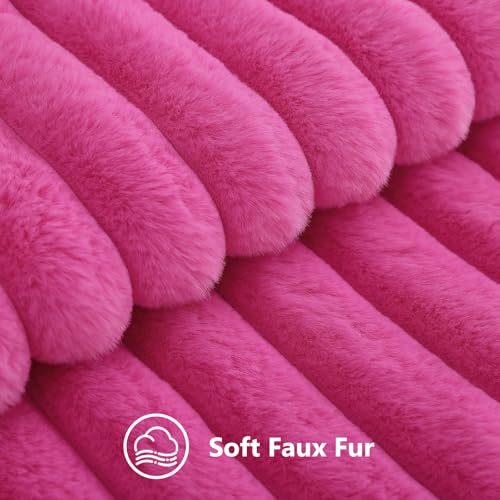 Image of decorUhome Fall Cozy Faux Fur Throw Pillow Covers 24x24 Set of 2 Decorative Soft Plush Striped Modern Farmhouse Boho Couch Euro Sham Pillow Cases with Velvet Back for Sofa Bed Living Room, Hot Pink