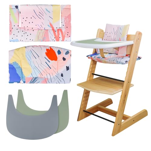 Image of High Chair Cushion, Soft and Comfortable for Tripp Trapp High Chair Cushion, with Two High Chair Placemat, for Tripp Trapp Cushion Set Makes It More Comfortable for Baby (Colorful Patterns)