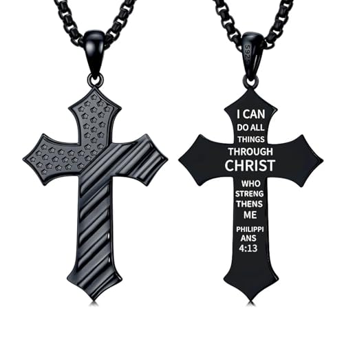 American Flag Cross Necklace for Men 925 Sterling Silver Patriotic Necklace Bible Verse USA Flag Cross Jewelry Gifts for Men