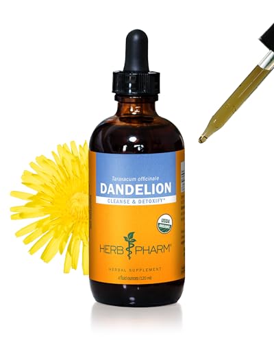 Herb Pharm Certified Organic Dandelion Liquid Extract Drops for Cleansing and Detoxification Organic Cane Alcohol 4 Oz