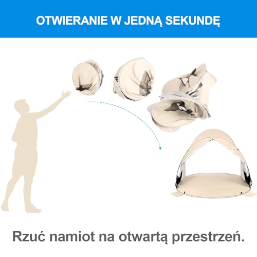 WolfWise UPF 50+ Namiot plażowy z łatwym podnoszeniem dla 3-4 osób Namiot sportowy z parasolem przeciwsłonecznym, beżowy