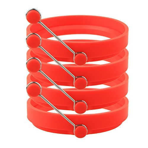 Robot Bee 4 Pack Non-stick Silicone Egg Ring, Kitchen Cooking Round Egg Pancake Rings Mold BPA Free-Red