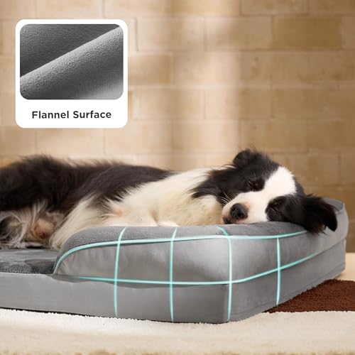 BEDSURE orthopädisches Hundebett Ergonomisches Hundesofa - 106x80 cm Hundecouch mit eierförmiger Kistenschaum für große Hunde, waschbar rutschfest Hundebetten, grau