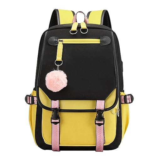 FGUUTYM Zaini per bambini e bambine, 2 anni, scuola media, per libri, per attività all'aperto, con porta di ricarica USB, da viaggio, giallo., Taglia unica