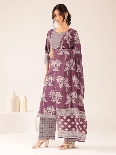 Image of Vbuyz Women Foil Print & Gota Patti Work Straight Cotton Salwar Suit | Straight Kurta Pant Dupatta | Kurta Set with Dupatta for Women | Suit Set | Ethnic Set | Printed Kurta Set