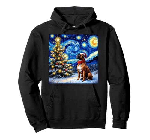 Boxer Starry Night Navidad Van Gogh Perro Santa Hat Holiday Sudadera con Capucha