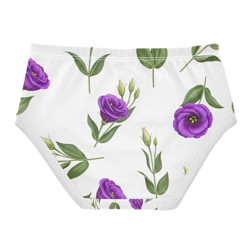 Toddler Briefs, Purple Flowers Green Leaves White Cotton Underwear Girls, 2T–8 Years2