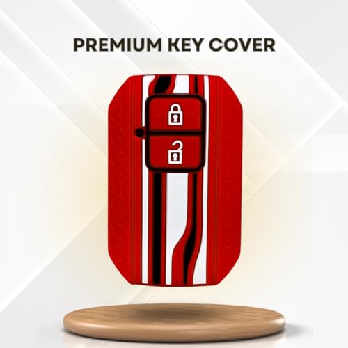 Image of KEYCEPT Tristar Key Cover for Suzuki Swift, Dzire, Ertiga, Grand Vitara, Celerio, Brezza, Fronx, Jimny, Ignis, Urban Cruiser, Rumion, Hyryder, E-Vitara (2 Button smart Key Cover, Red)