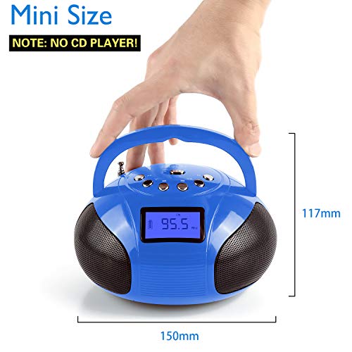 August SE20 - Mini Bluetooth MP3 Stereo - Portable Radio with Powerful Bluetooth Speakers - FM Alarm Clock Radio with SD Card Reader, USB and AUX in - Blue - Thumbnail 2