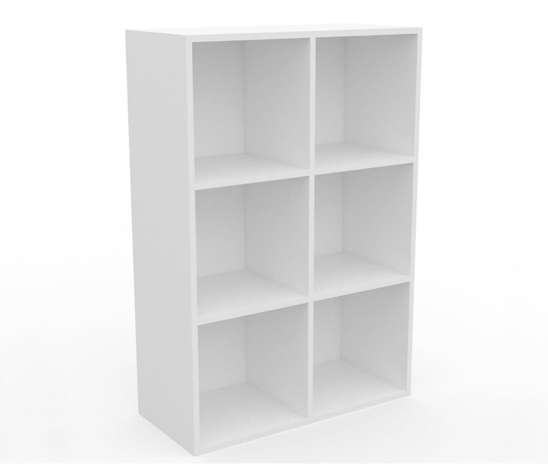 DORMIDAN Librería Estantería 6 Compartimentos, Biblioteca, Oficina, Estudio o Salón 97.5x65.5x29.5cm (Blanco)