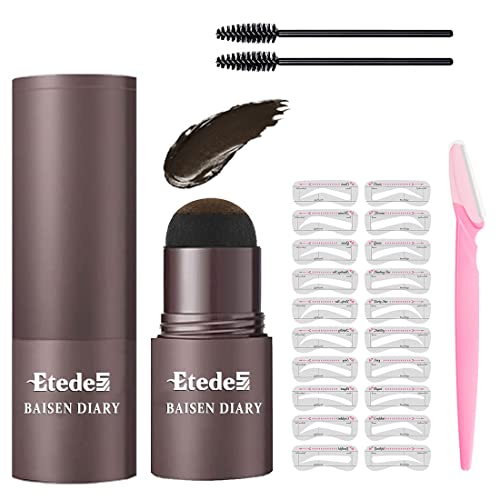 Eyebrow Stamp Kit- Easy Way To Get Perfect Eyebrows In Minutes,Waterproof, 【24-in-1】Eyebrow Stamp *1; Eyebrow Stencil *20; Eyebrow Brush *2;Eyebrow Razor *1 Dark Brown #015