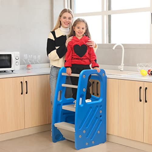 Sdadi Toddler Tower Childrens Step Stool, Plastic Kitchen Helper Stool With Three Adjustable Heights For Kids And Toddlers (Light Blue/Light Gray) #TOP4
