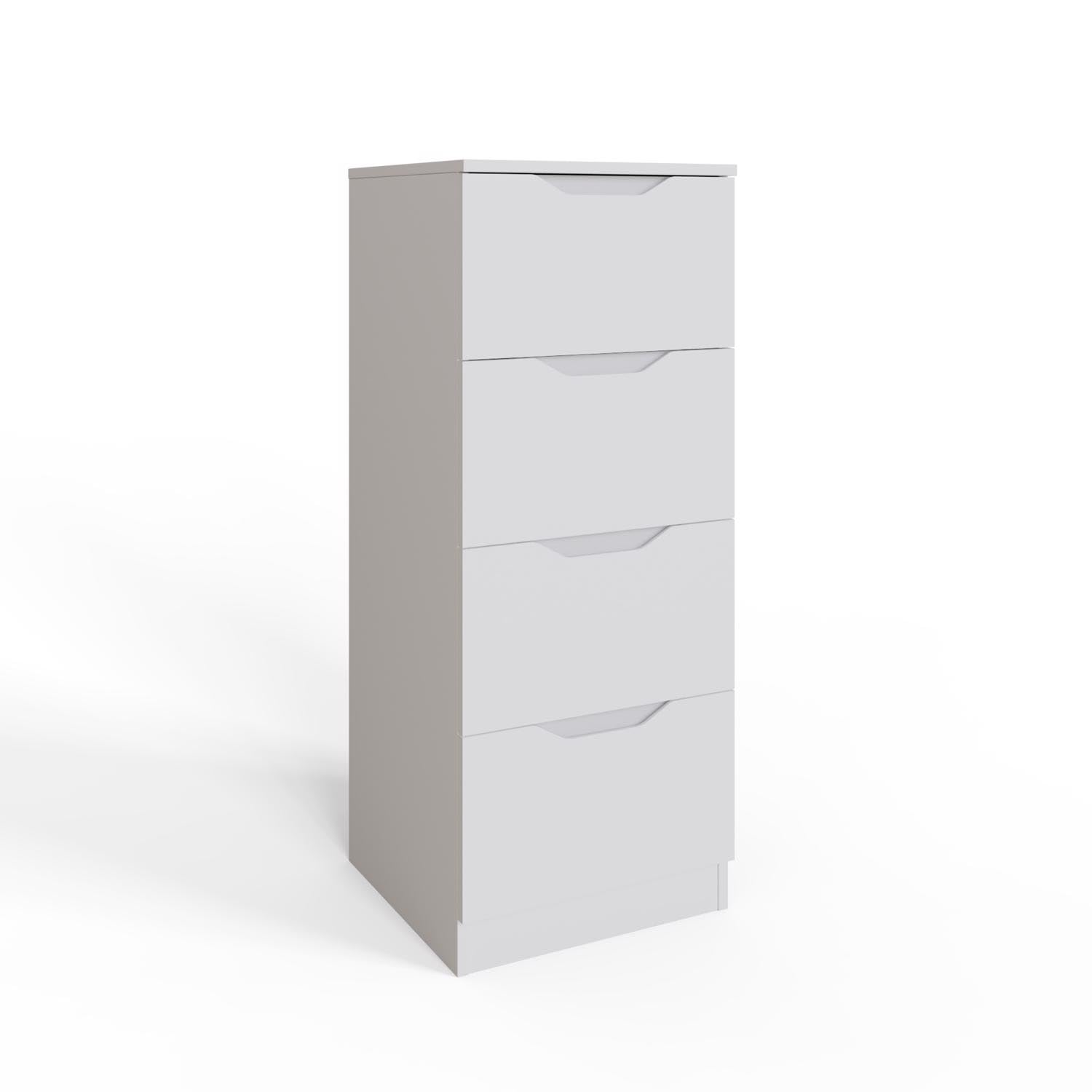 FWStyle Luno White 4 Drawer Chest of Drawers Tallboy Bedroom Storage 40cm